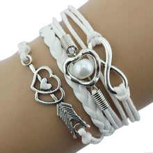 Load image into Gallery viewer, 1PC Infinity Love Heart Pearl Friendship Antique Leather Charm Bracelet