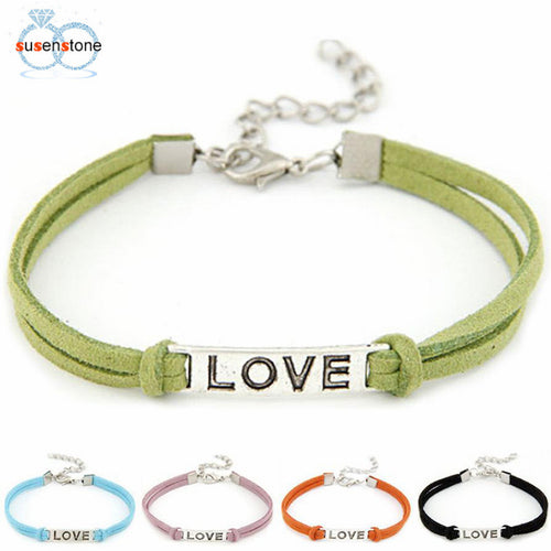 SUSENSTONE 1PC Braided Adjustable Leather Popular Bracelet Women Men Love Handmade Alloy Rope Charm Jewelry Weave Bracelet Gift