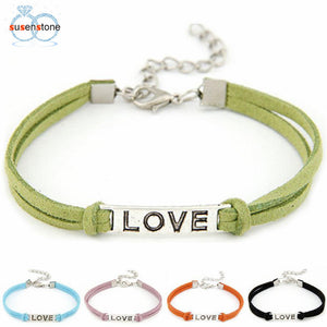 SUSENSTONE 1PC Braided Adjustable Leather Popular Bracelet Women Men Love Handmade Alloy Rope Charm Jewelry Weave Bracelet Gift