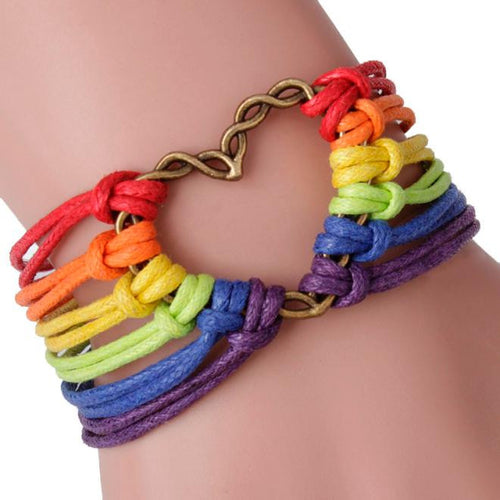 Rainbow Flag Pride LGBT Charm Heart Braided Bracelet Gay Lesbian Love Bracelets