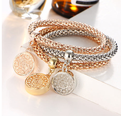 3pcs Charm Women Bracelet Gold Silver Rose Gold Rhinestone Bangle Jewelry Set