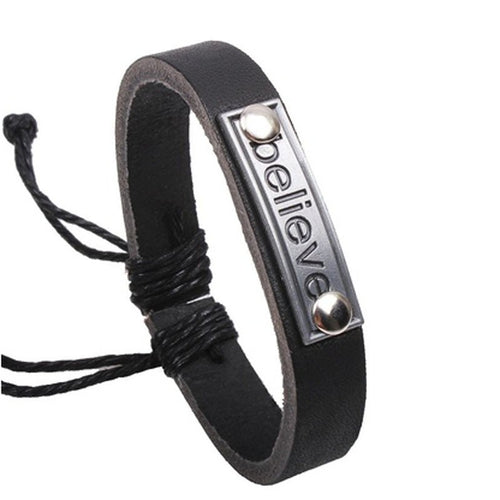 Believe Letter Leather Mens Bracelet & Bangles Jewelry