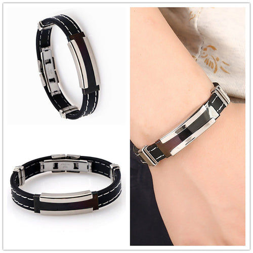 Men Silicone Bracelet Titanium Steel Double Clip Accessories Bracelet