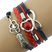 Load image into Gallery viewer, 1PC Infinity Love Heart Pearl Friendship Antique Leather Charm Bracelet