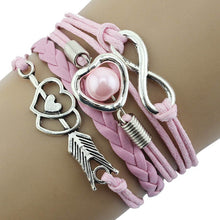 Load image into Gallery viewer, 1PC Infinity Love Heart Pearl Friendship Antique Leather Charm Bracelet