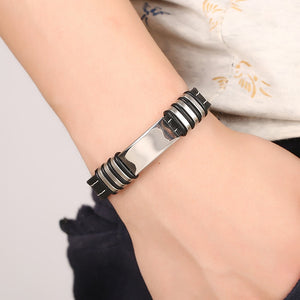 Men Stainless Steel Silicone Bracelet Fashion Adjustable Bracelet